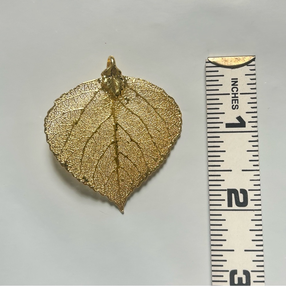 Vintage Gold Plated Aspen Real Skeletal Leaf Fair… - image 3